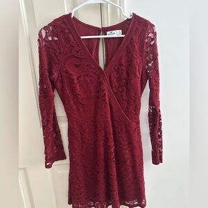 Hollister Burgundy Lace Long Sleeve Dress